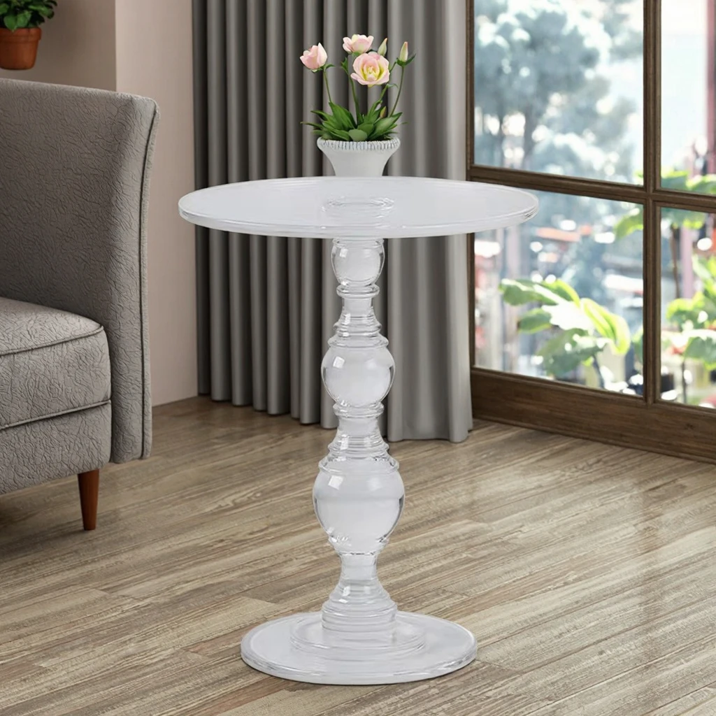 Tavolino Rotondo In Acrilico Trasparente – Design Moderno Per Soggiorno E Camera Da Letto, 30x30x50 Cm - 4