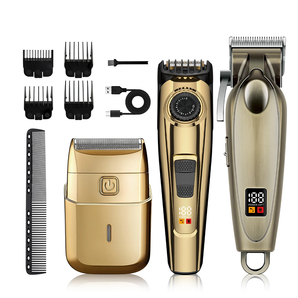 ست ماشین اصلاح و تریمر حرفه‌ای USB برای انسان با تیغه استیل ضدزنگ، مناسب استفاده در خانه و هتل به زبان انگلیسی