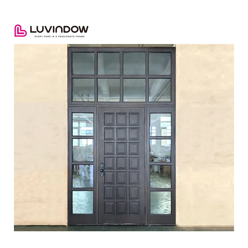 Custom Modern Design Double Entry Door Exterior Glass Solid Wooden Front Entrance Doors