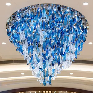 Custom Golden Supplier Lighting Project Luxury Blue Crystal Glass Led Chandelier Customized Pendant Light
