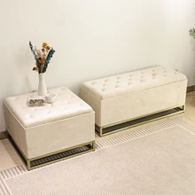 Luxury Modern Bench Stool Soft Fabric Ottoman for Living Room Shoe Changing Cloakroom Side Bed Ottoman Storage Bench