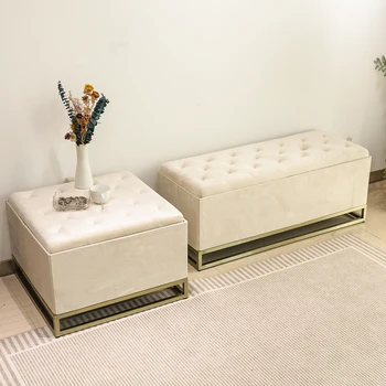Luxury Modern Bench Stool Soft Fabric Ottoman for Living Room Shoe Changing Cloakroom Side Bed Ottoman Storage Bench