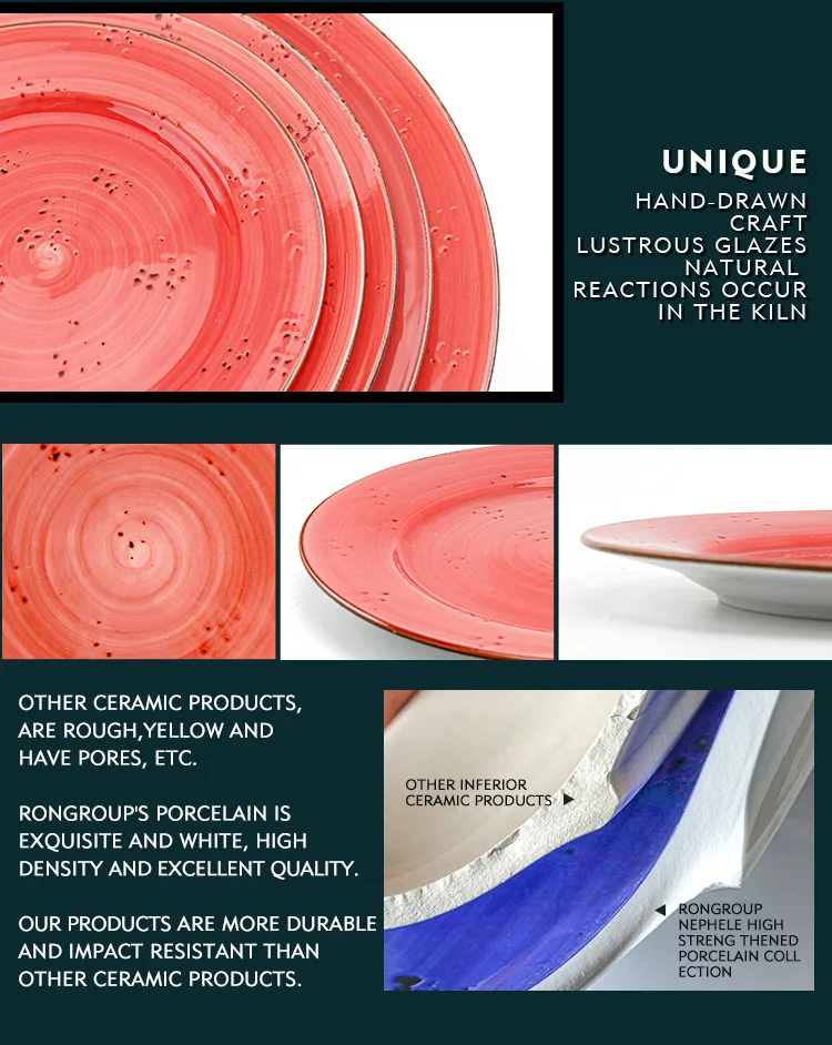 wholesale new design chain restaurant dinner set dishes chip proof tableware colored glazed round ceramic plate