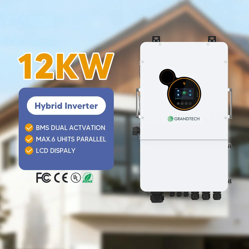 GRANDTECH, invertor hibrid monofazat/bifazat (SPLIT Phase) de 12 kW, 120/240 VAC, versiune SUA, 48 V, invertor hibrid solar de 8 kW, 10 kW, 12 kW, 16 kW