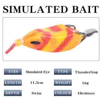 11.5cm/16g Thunder Frog Lure Soft Lure Bionic Floating Rubber Sequin Frog for Trout Sea Bass Fishing – Soft Lure – view 4