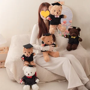 Custom Signature Wholesale Plush Bear White Graduation Teddy Bear Toy With Gown and Hat