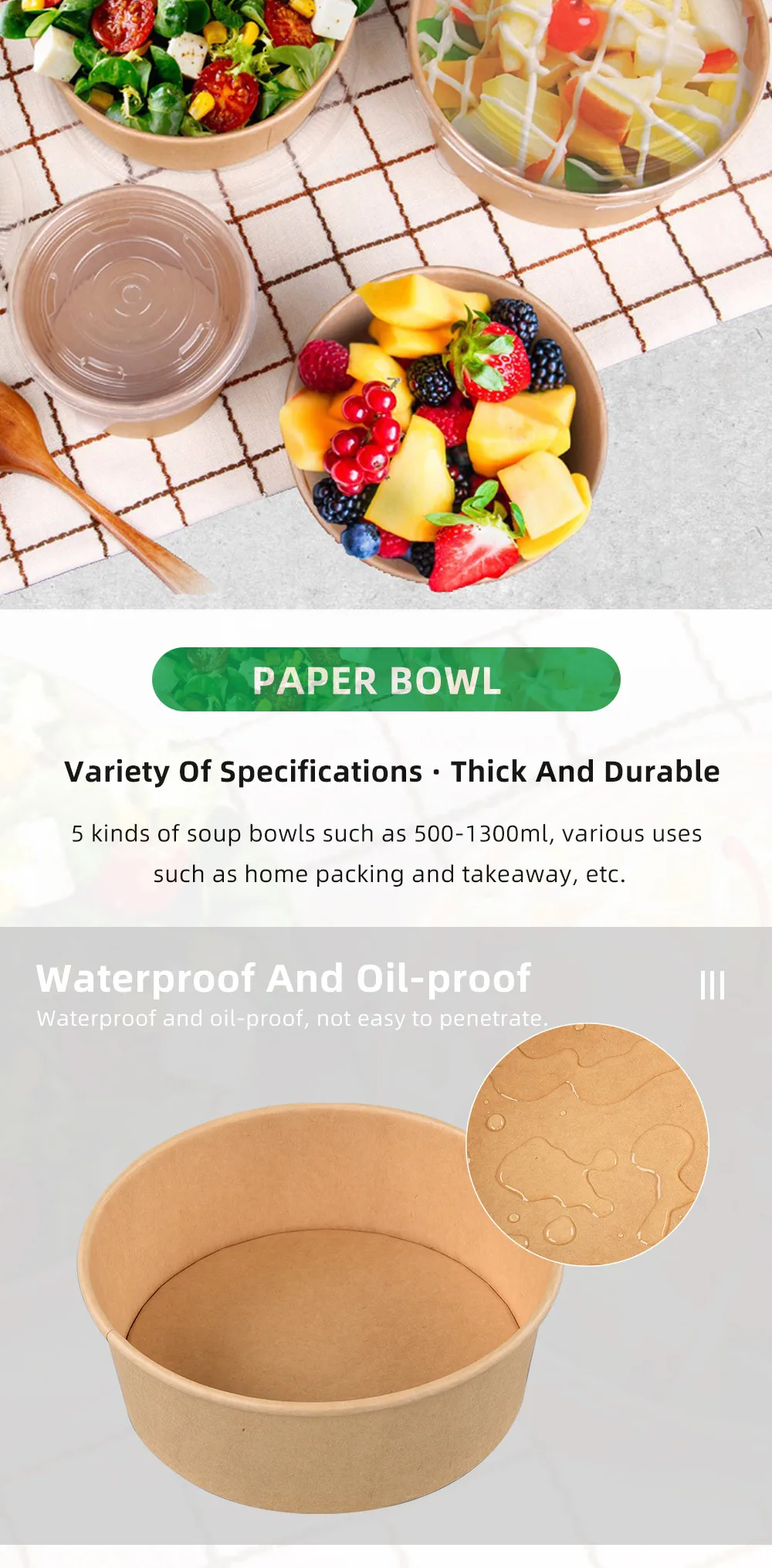 Take Away Disposable Kraft Paper Salad Bowl With Pp Lid,Kraft Salad