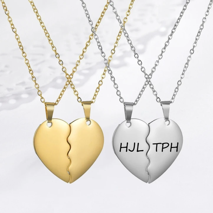 Personality Heart Pendant Gold Plated Necklace Couple Diy Carving ...