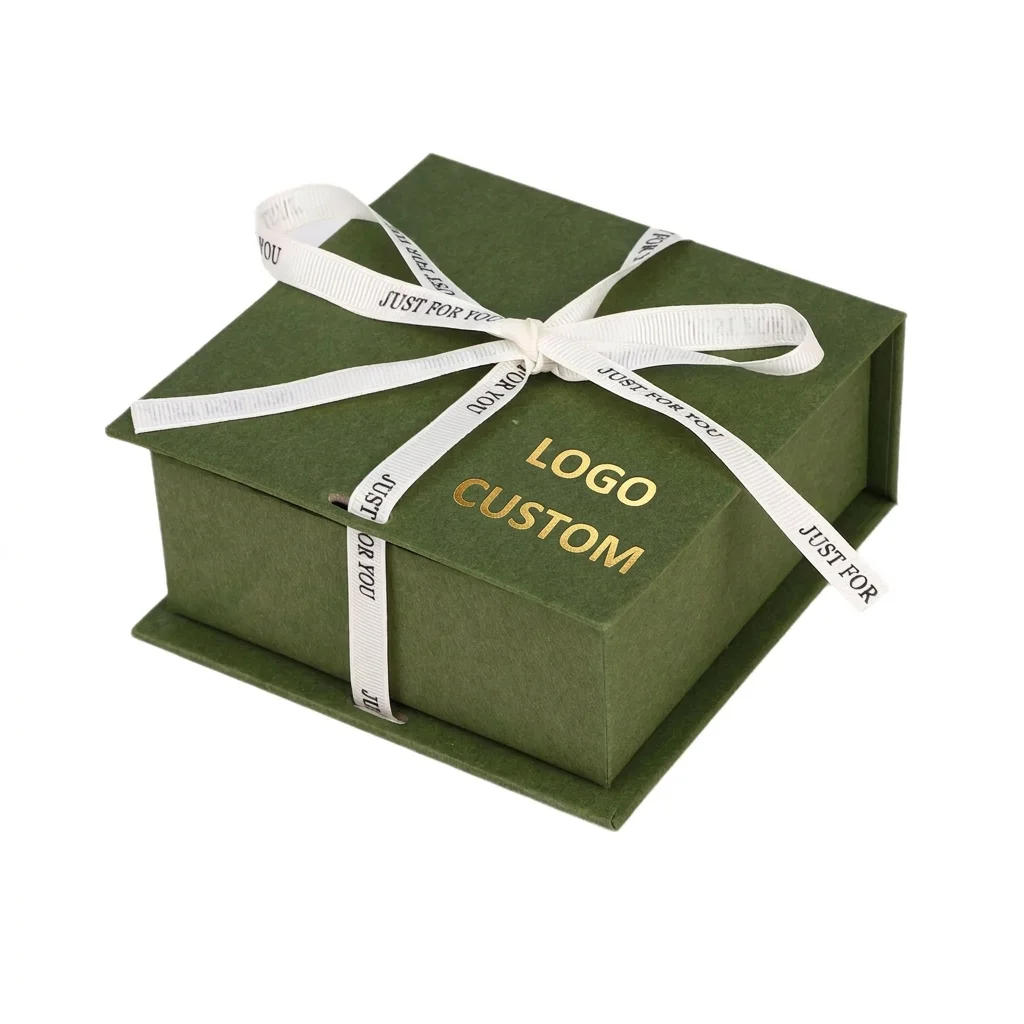 Kotak Hadiah Kaku Bergaya Buku Mewah Ubah Suai dengan Reben dan Simpul, Logo serta Kertas Khas Boleh Daur Semula untuk Penyimpanan Kalung, Gelang dan Kosmetik