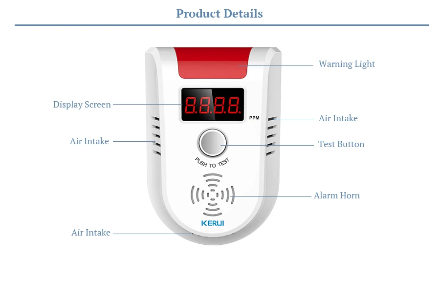 LCD display wireless Gas Alarm Sensor With temperature function Combustible Gas Leak Detector