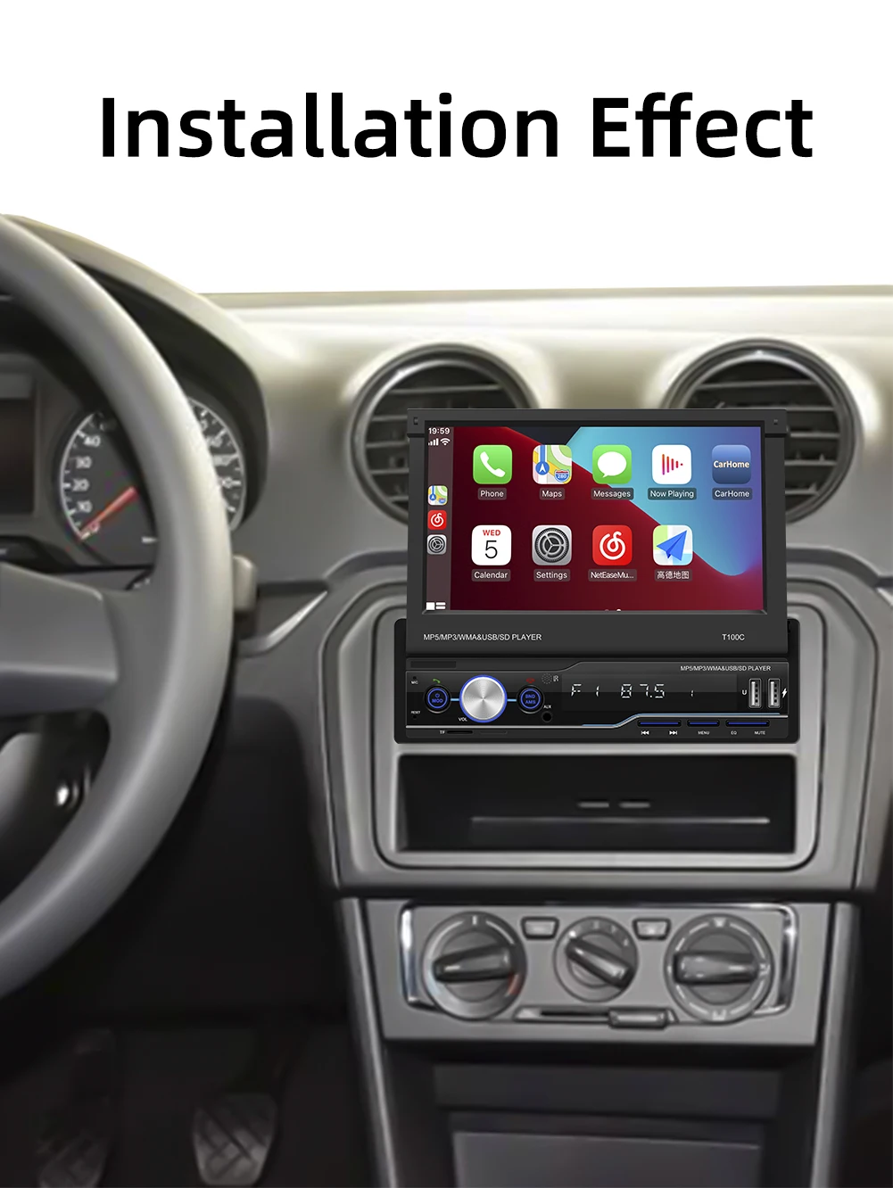 1 Din 7 Apple Carplay Autoradio Android Auto Bluetooth Mirror Link  Touchscreen Mp5 Player USB Tf Audio System Head Unit T100c