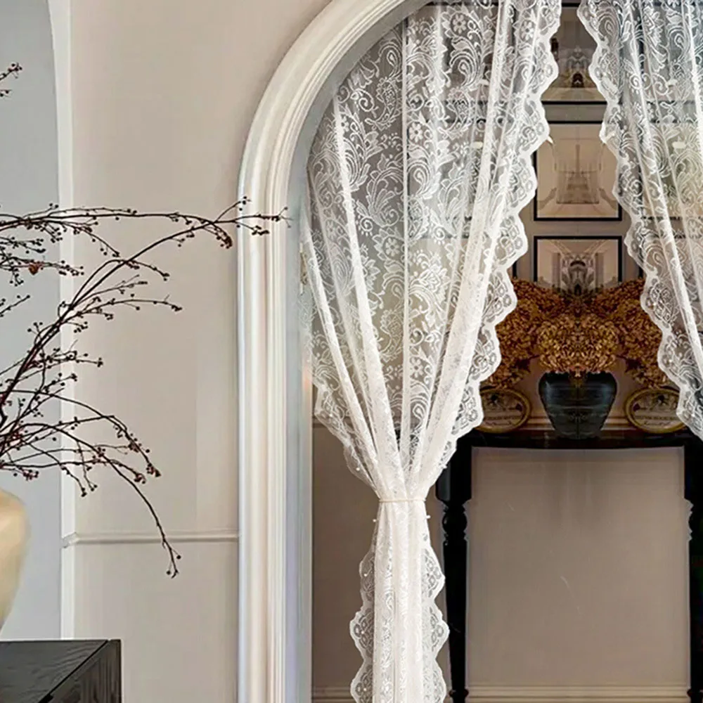 White Princess Style Simple Contemporary Indoor Living Room Canteen Balcony Window Door Lace Floral Cloth Curtain