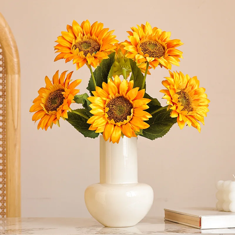 Artificial Single Branch Sunflower DIY Holding Flower Arrangement with Sunflower Materials for Wedding Home Decoration