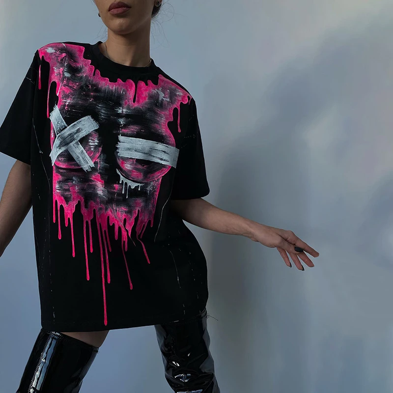 Wholesale Tie Dye Graffiti Print Women Short Sleeve Graphic T Shirts Y2K  Vintage Loose T Shirt Korean Clothes Aesthetic Emo Tops From m.