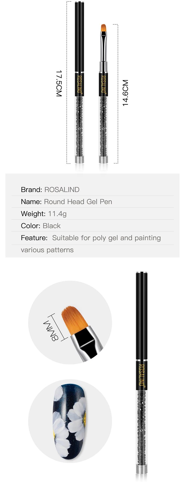 Rosalind Wholesale 6 Types Acrylic Handle Nail Art Brush Uv Gel Polish