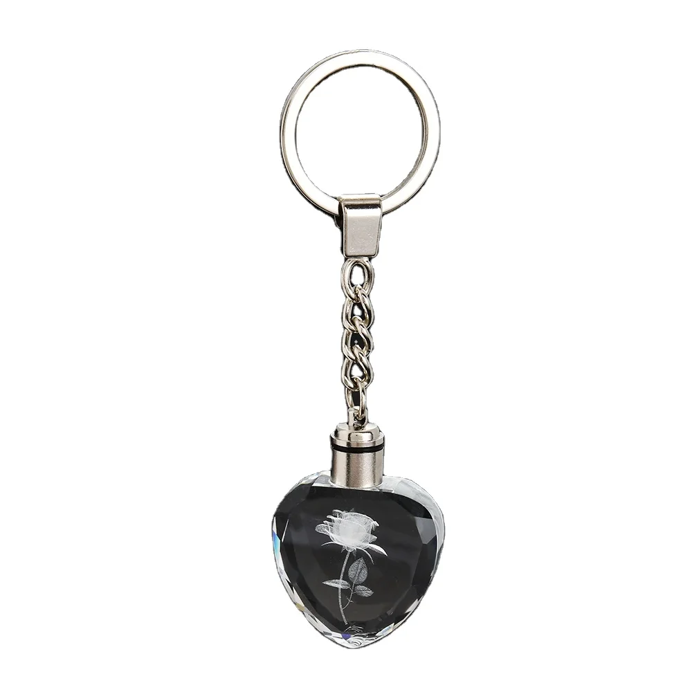 Fairy Crystal Rose LED Light Keychain Love Heart Key Chain Ring Keyring USA 