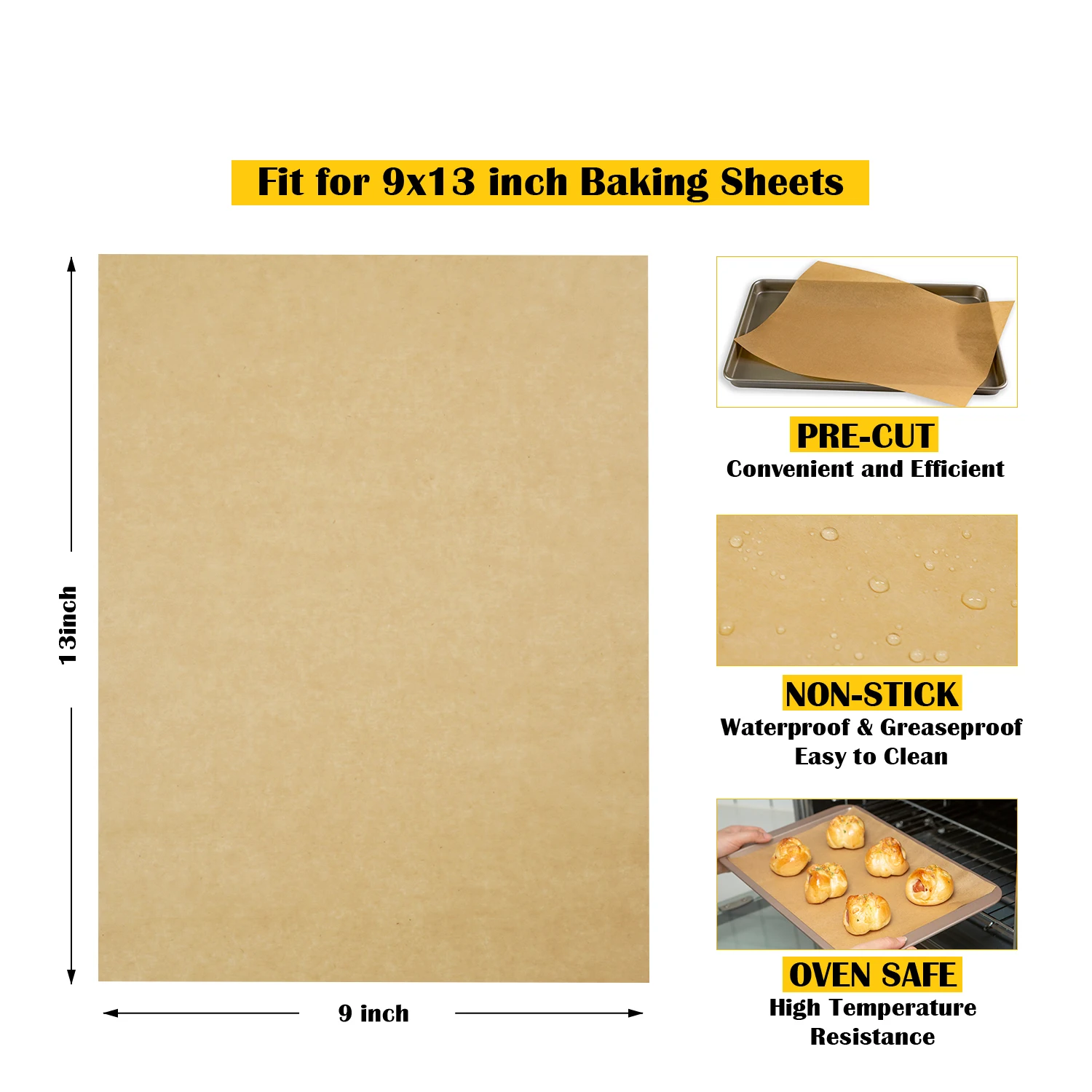 Parchment Paper Baking Sheets Unbleached Non-Stick Precut 12x16 Inches Will Not Curl Pack of 200