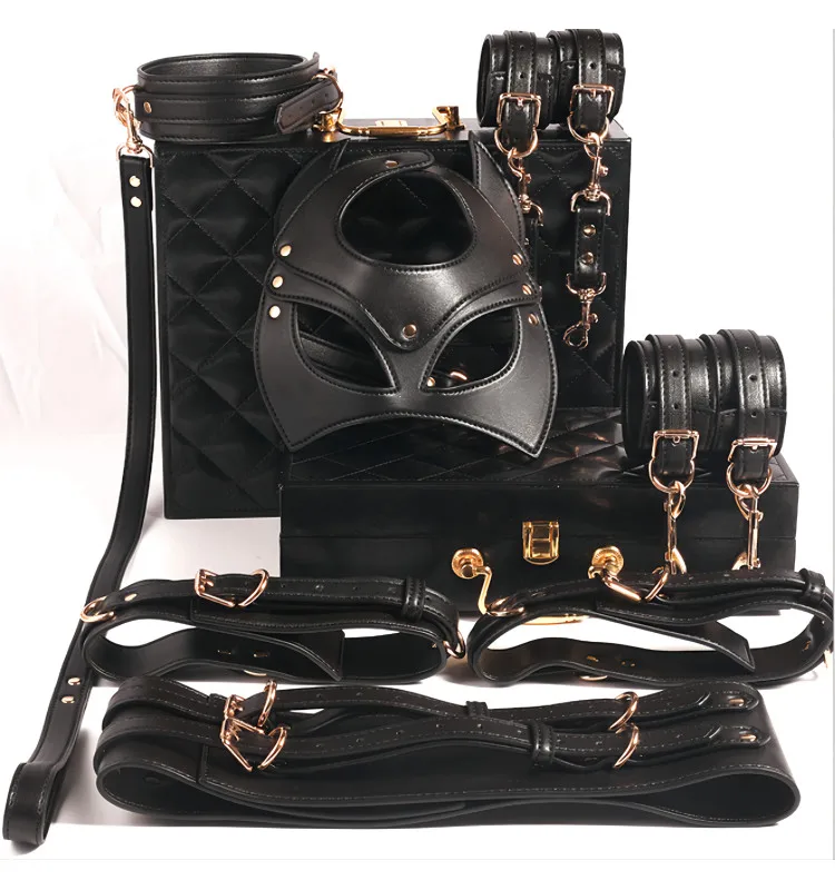 Sexy Toys Kit Leather Bdsm Restraint Shackle Devices Bondage Set Handcuffs Collar Cat Masquerade