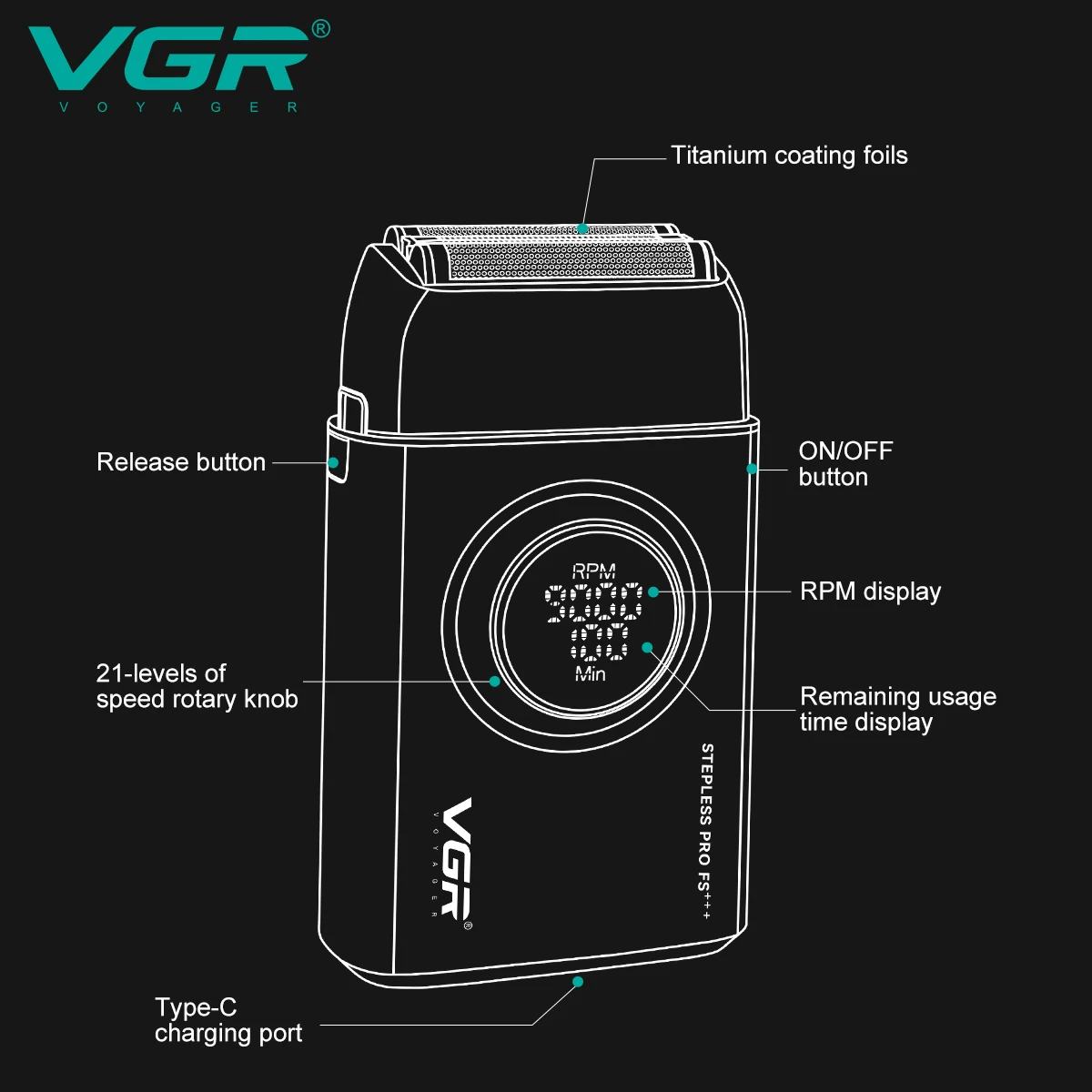 VGR V-378  High-Speed Rechargeable Professional Electric Dual Foil Shaver for Men