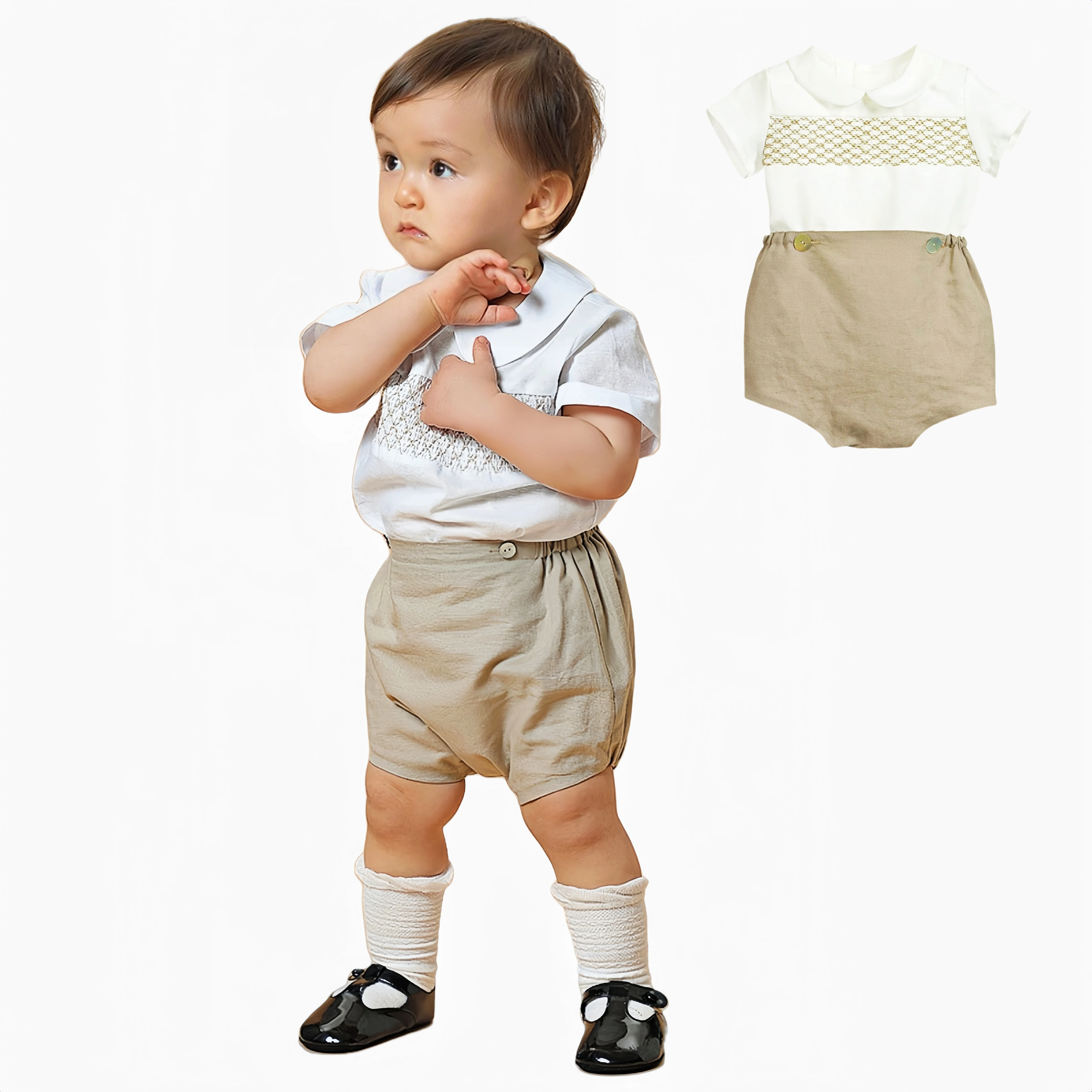 Personalizado verano español hecho a mano Smocked niños ropa