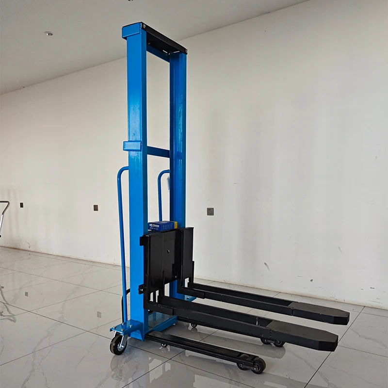 Self Loading Lift Stacker With Remote Control 0.5 Ton 1 Ton Self Lifting Stacker Crane Pallet Fork Lift Machinery