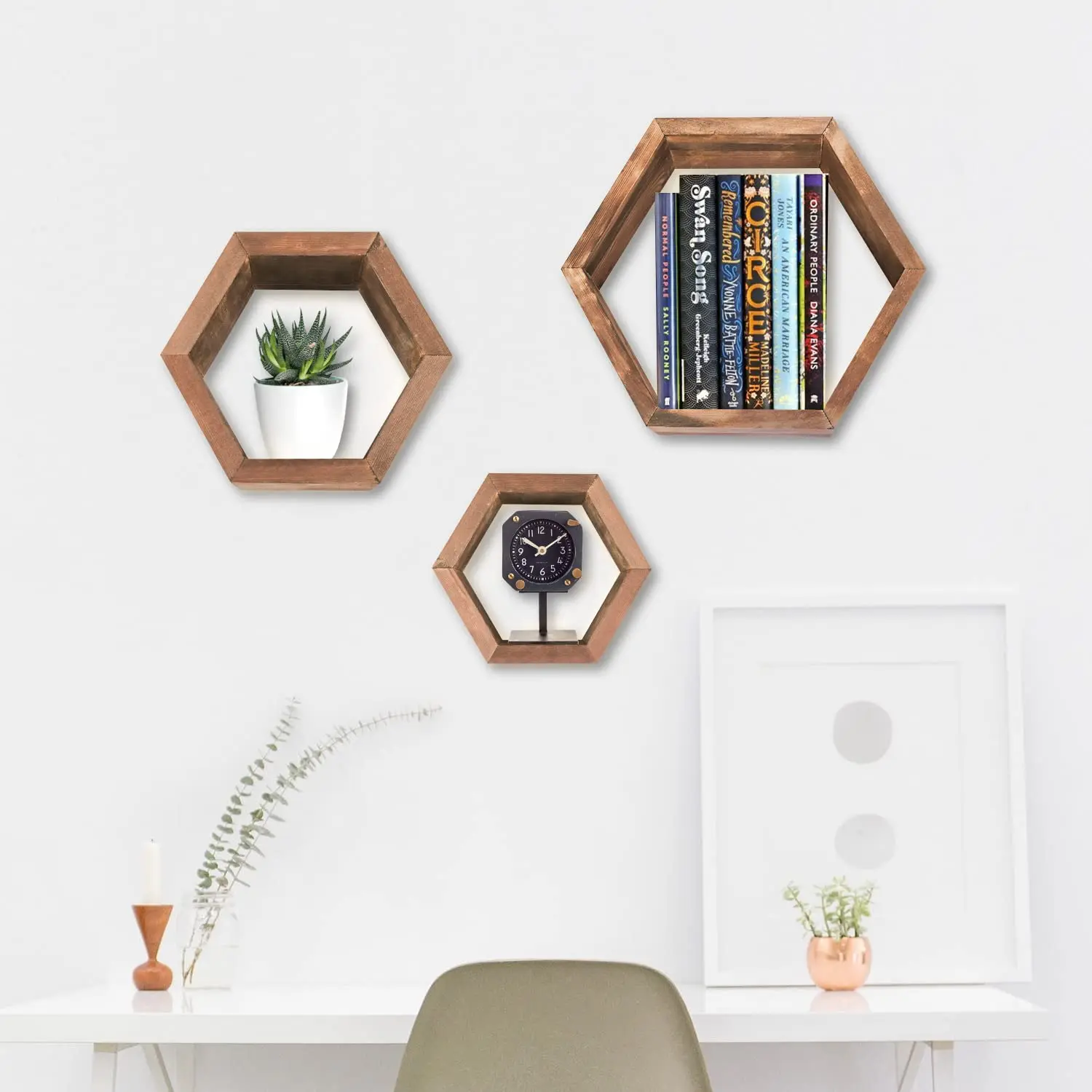 Отличное качество комплект одежды из 3 предметов картина МДФ плавающий шестиугольник деревянные дома настенные полки с шестигранной головкой disarmable