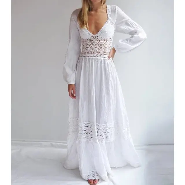 Gypsy White Maxi Dress Crochet Lace ...