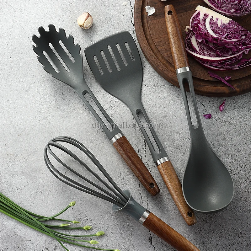 New Wooden Handle Kitchen Tool Set Nylon Utensil Set Nonstick Cooking