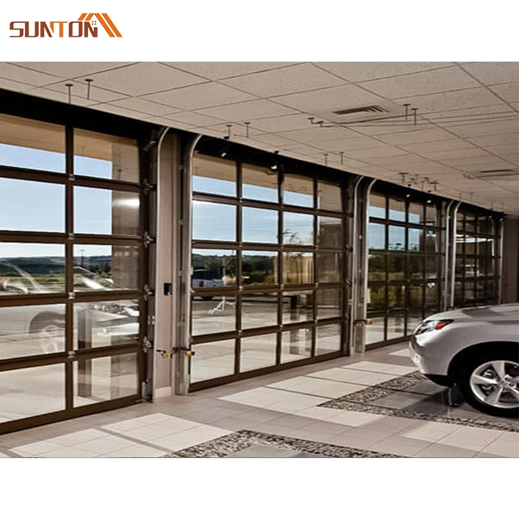 Customized Home Commercial Modern Motorized Auto Aluminum Frame Full View Transparent clear Glass Panels Garage Door with Motor