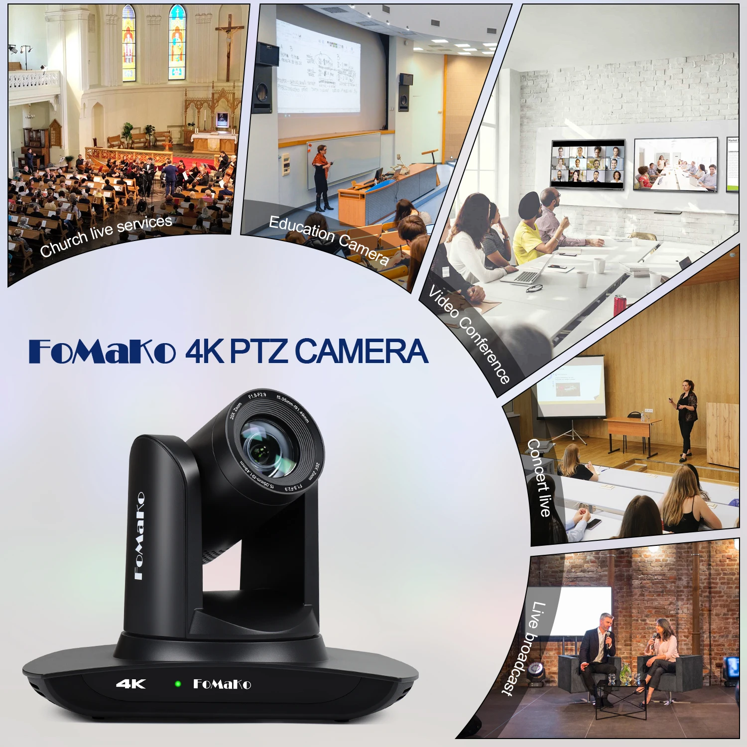 FoMaKo Caméra PTZ HDMI 30x Zoom Optique Suivi-Automatique IA 1080p 60ips, avec HDMI/USB3.0/LAN(PoE), pour Service Religieux, éducation, Vidéoconférence, Diffusion en Direct (FMK30UH Agrent