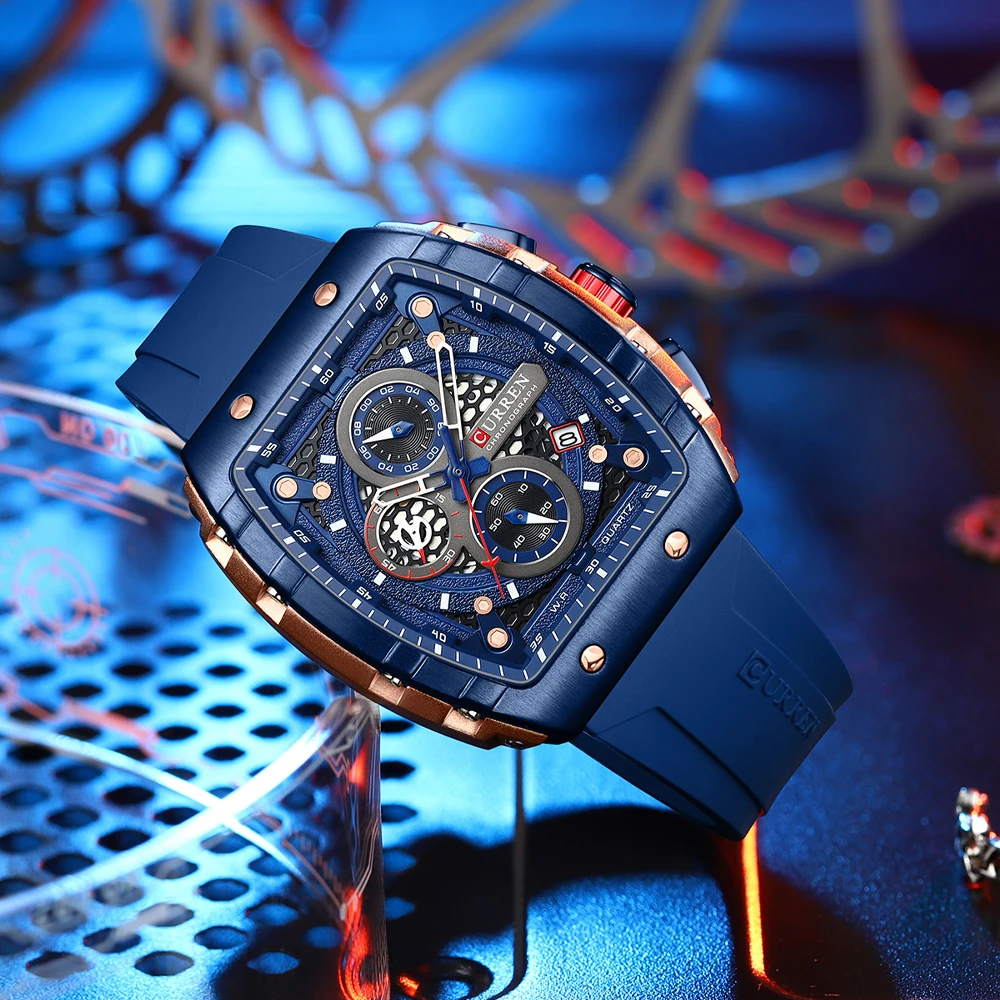 CURREN Orologio Uomo Multifuso – Quadrante Grande 48mm, Data, Cinturino In Pelle Nero, Quarzo Giapponese - 2