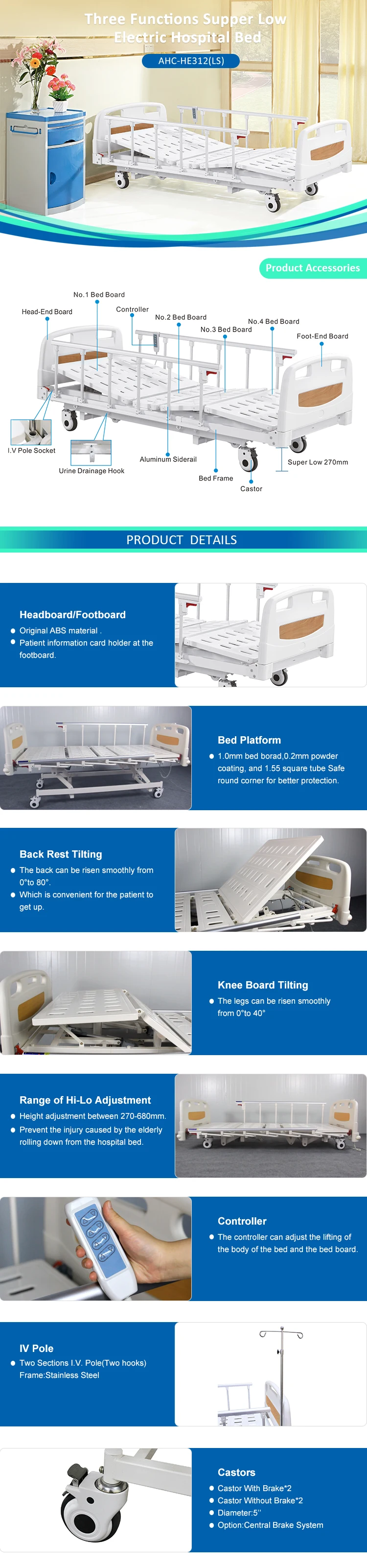 electric 3 functions hospital bed