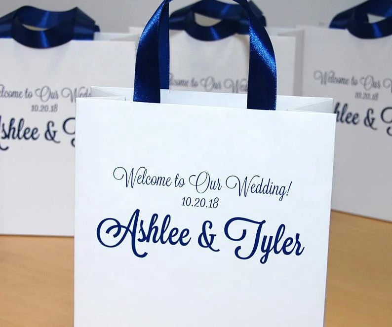 Source Elegant Wedding Welcome Bags With Navy Blue/Red Satin