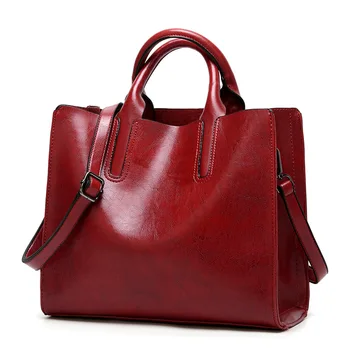 2022 Hot Selling Latest Style Vintage Women Oil pu Leather Tote Bag Shoulder Handbags
