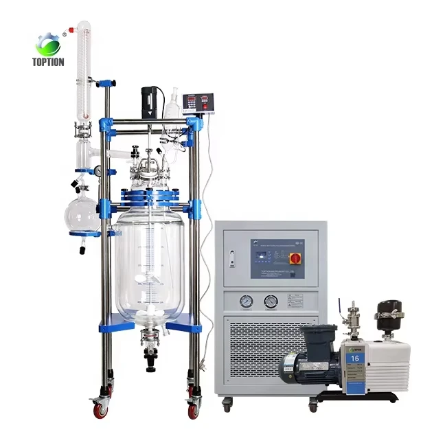 TOPTION Factory Price Lab Chemical Double Wall Layer With Heater Chiller Jacketed Glass Reactor