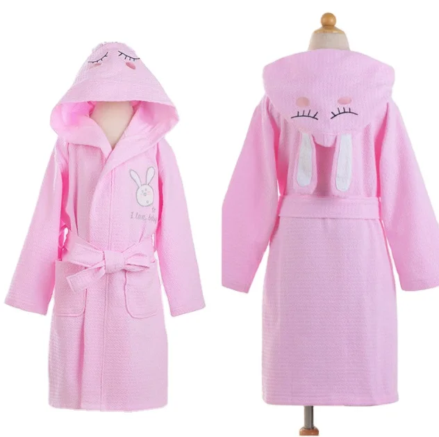 JR658 Children Bath Robes Rabbit Ears Hooded Cute Kids Velour Cloth Bathrobes
