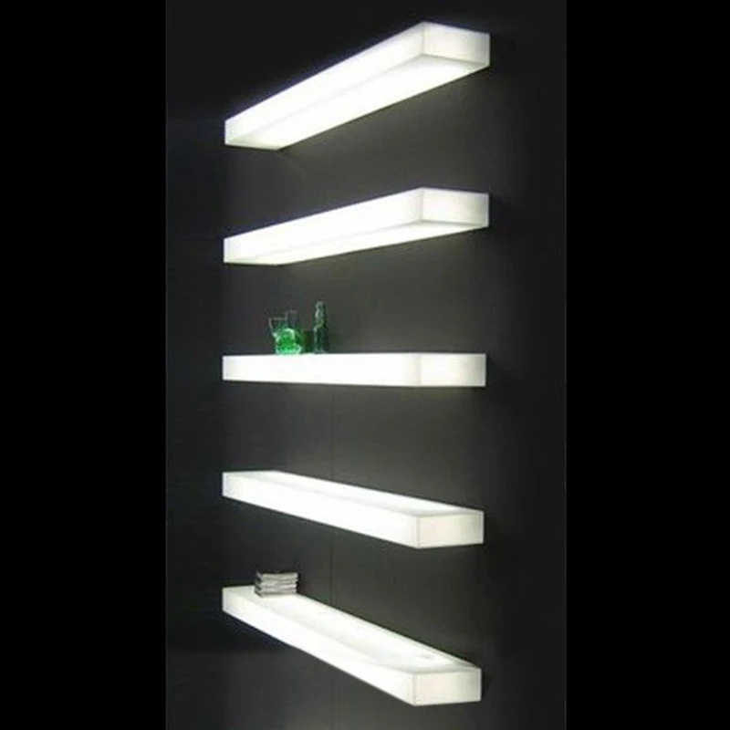 5 Estantería acrílica de barra flotante iluminada con LED de nivel con estante para copas de vino