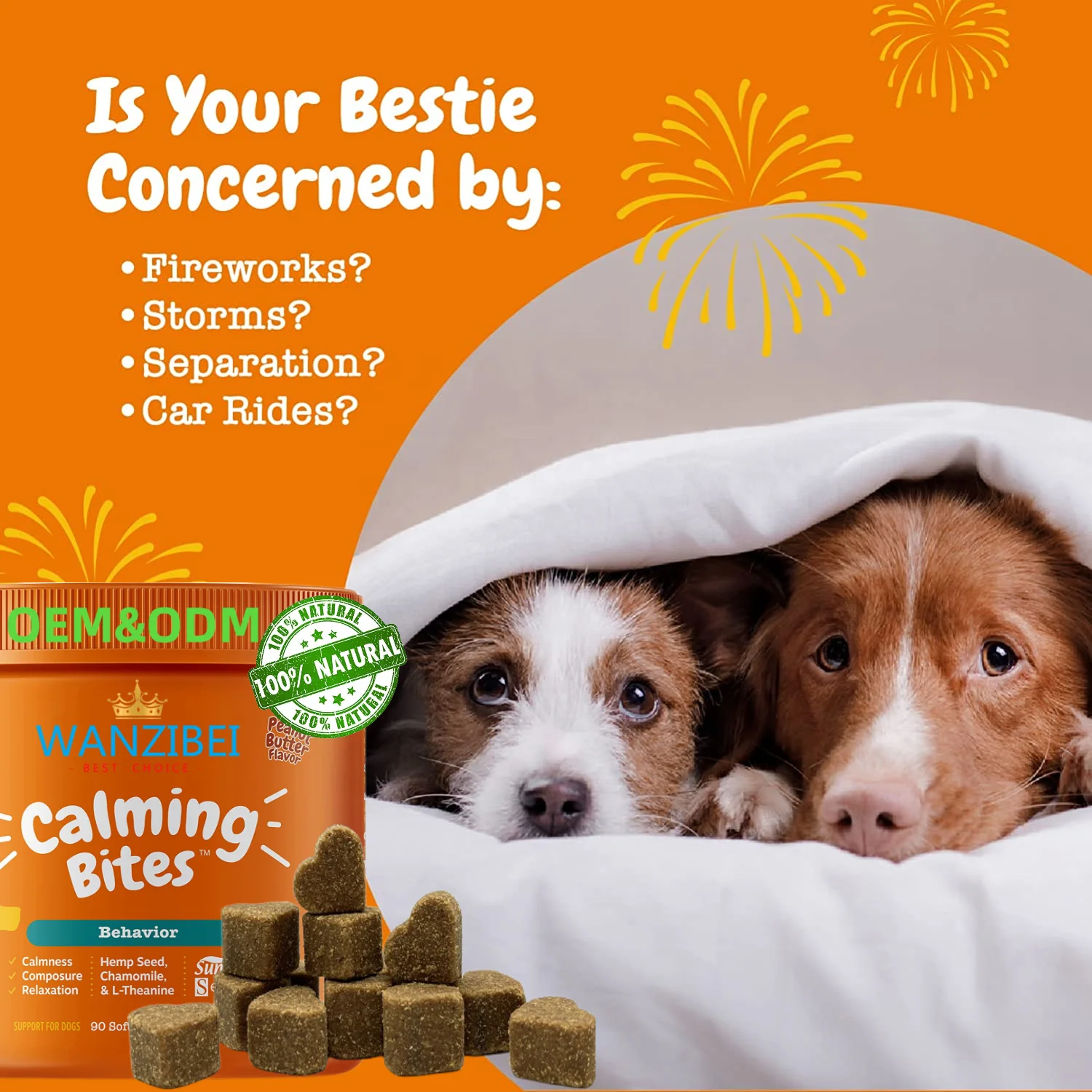 Custom Label Calming Treats for Dogs Anxiety Relief - Natural Remedies ...