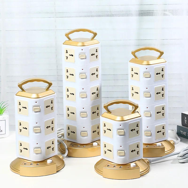 Multi Layer Outlet Plug Adaptor Power Socket Tabletop Vertical Tower USB Extension Board Cable Socket