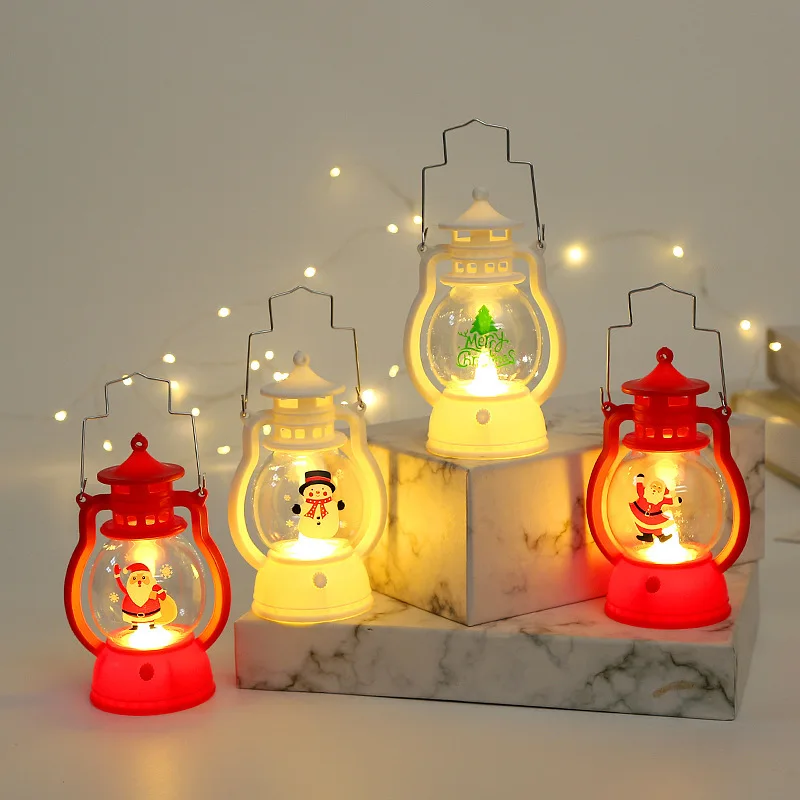 Christmas Lantern Light Hanging Led Christmas Santa Snowman Plastic