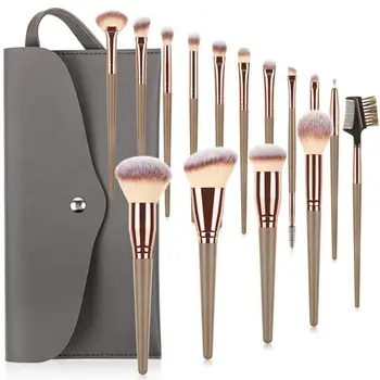 2021 high quality 15 PCS makeup brushes, private label Champagne gold eye eyeshadow foundation Double head makeup brush set