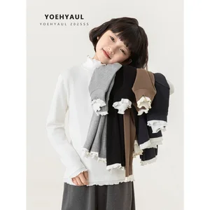 YOEHYAUL CD1651 4-16Y Custom Logo Solid Slim Fit Kids Winter Shirts Long Sleeved Plain Turtleneck Shirt for Kids Children