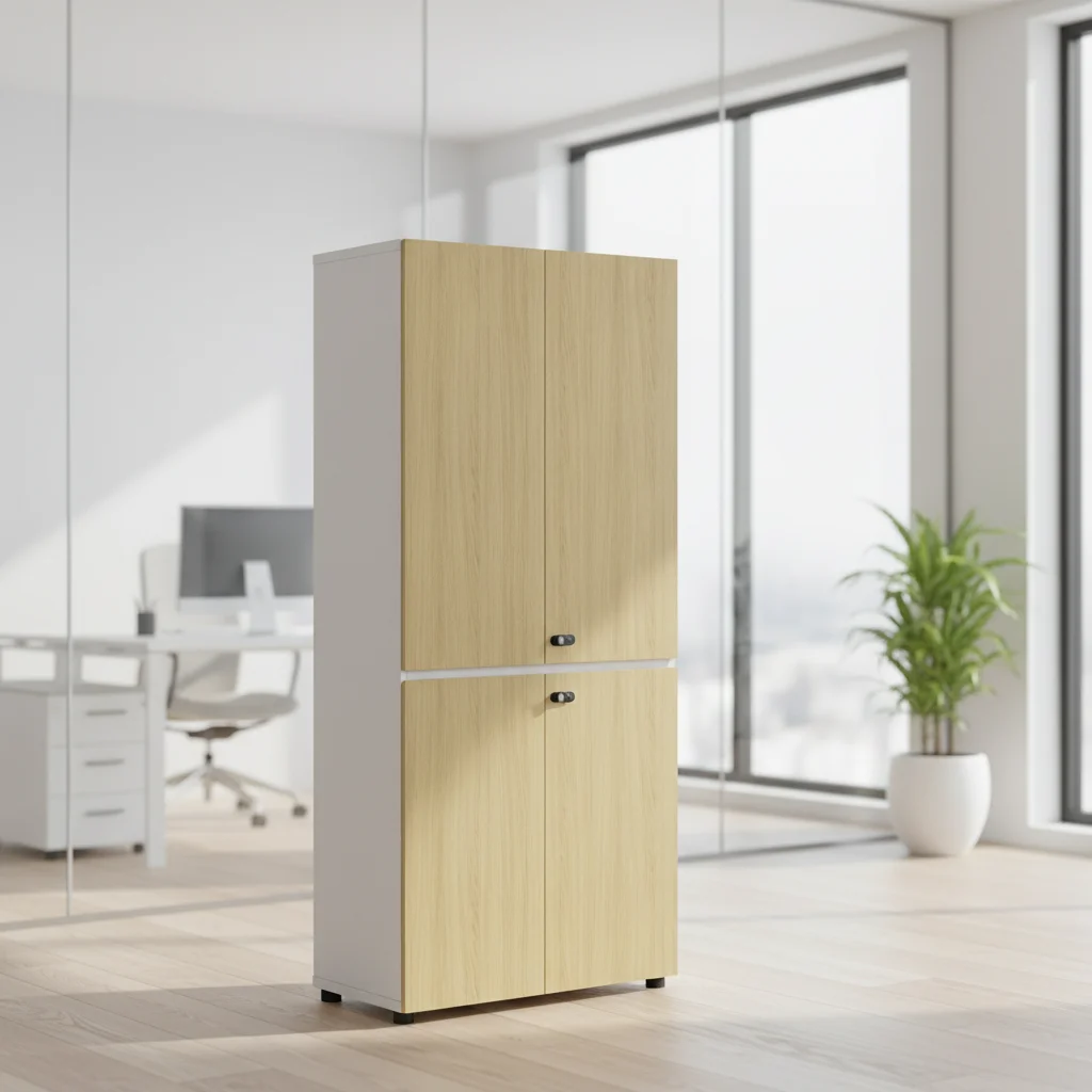 Industrial Wooden Modern Lockable File Cabinet with ABS 4-Shelf Heavy Duty Office Storage Solution 6