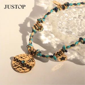 Tarnish Free Vintage Handmade Rope Chain Charm Necklace Bracelet Jewelry Set Kit Coin Pendant Crystal, Rhinestone Jewelry