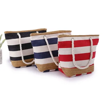 Straw Bag Summer Beach Large Capacity Canvas Tote Bag With Cotton Rope Handle Travel Hand Bags Ladies Women