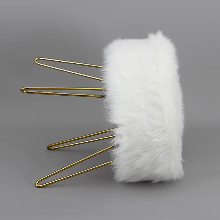 Customized Small White Pouffe Ottoman Footstool Bedroom Faux Fur French Gold Ottomans