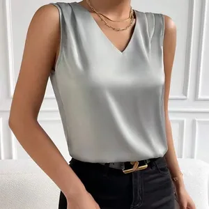 Summer 2025 Women's Satin Suit with Cut Sleeves Stylish Commuting Vest