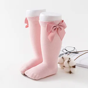 Autumn Breathable Cotton Knee High Princess Bow Socks for Baby Girls Christmas Long Dress Socks