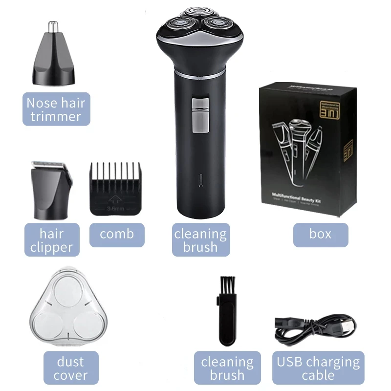 3 in 1 Electric Shaver for Men Electric Beard Nose Hair Trimmer USB Rechargeable Professional Hair Trimmer Cutter Adult Razor
