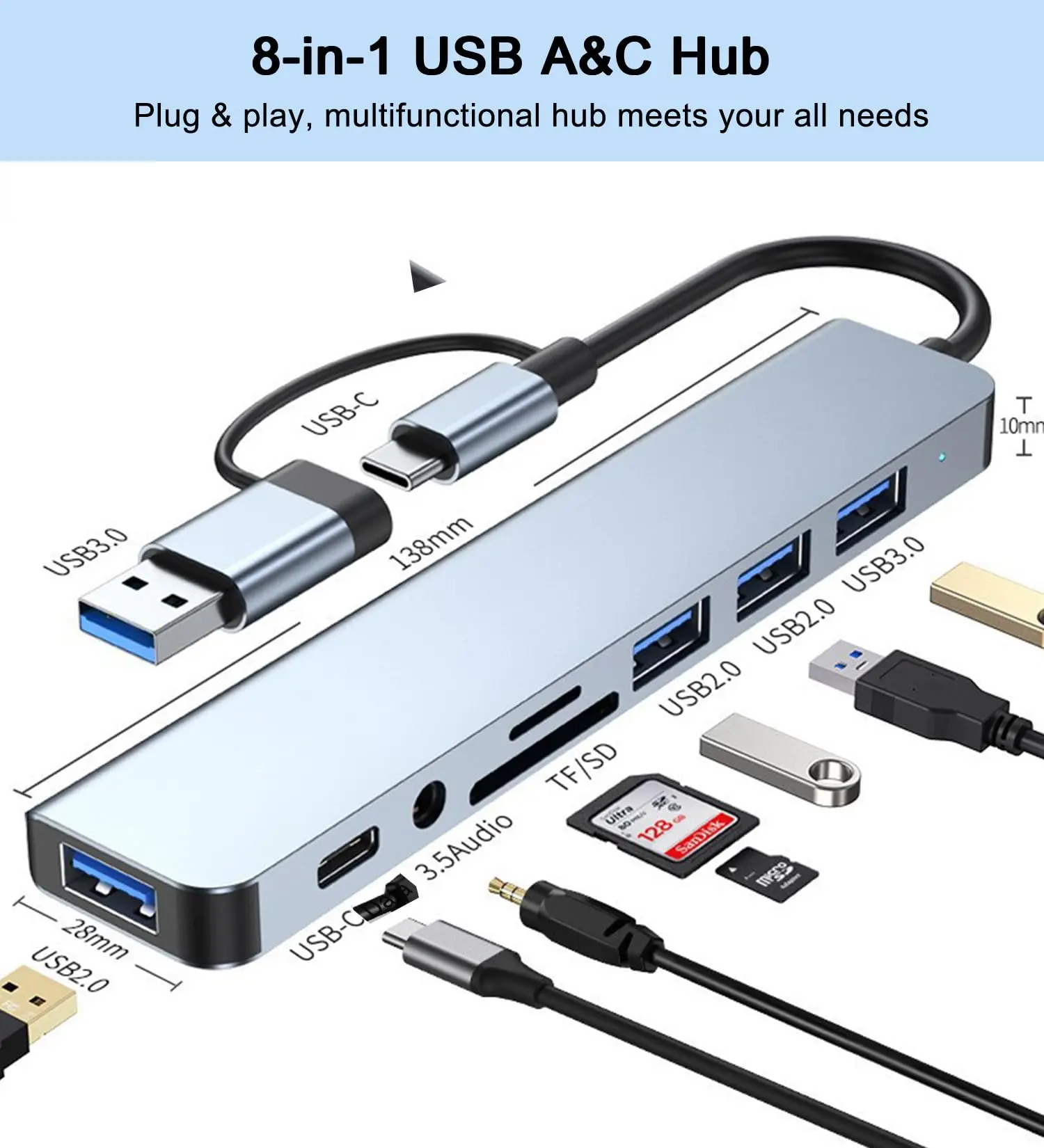 8-in-1 Dual-Head Multi-Port Cable Hub - Image 6